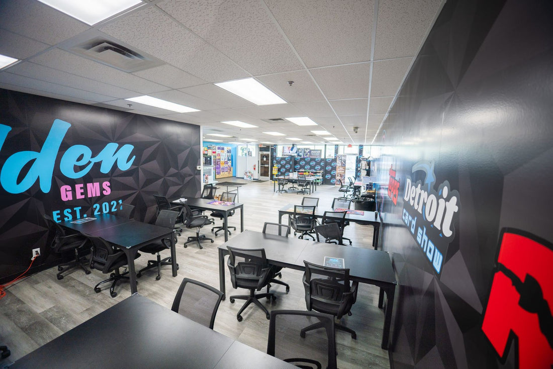 Trading tables inside Hidden Gems Card Shop, set up for local card trading and events