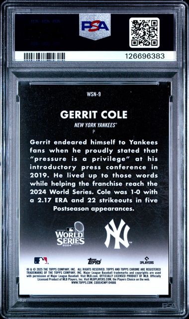 2025 Topps Chrome Gerrit Cole World Series at Night WSN-9 PSA 10