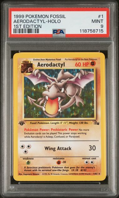1999 POKEMON FOSSIL #1 AERODACTYL-HOLO 1ST EDITION PSA 9
