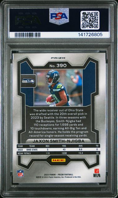 2023 Panini Prizm - Jaxon Smith-Njigba #390 Neon Green Pulsar Prizm (RC) PSA 10