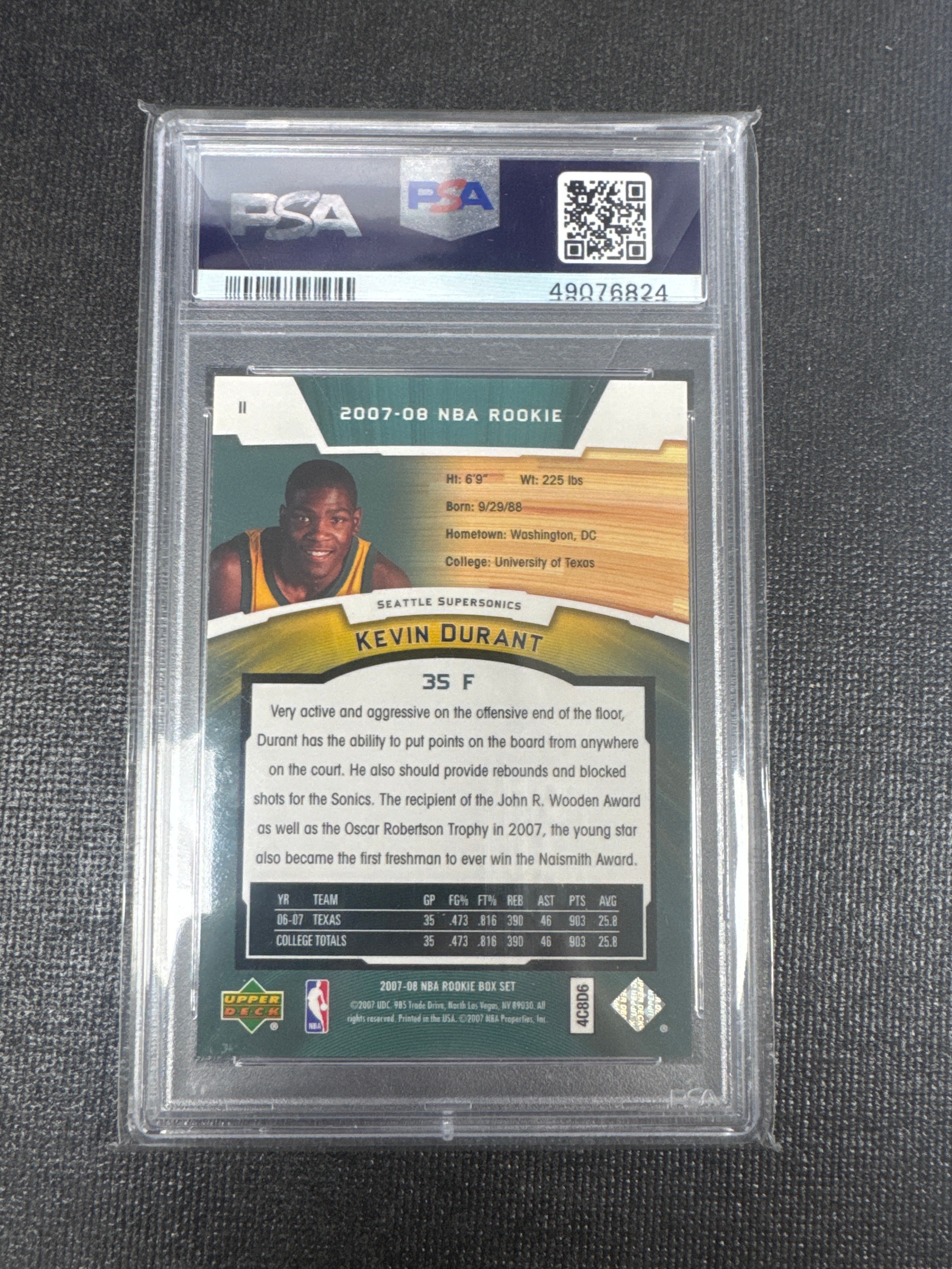 2007 UPPER DECK ROOKIE BOX SET #11 KEVIN DURANT ROOKIE BOX SET PSA 10