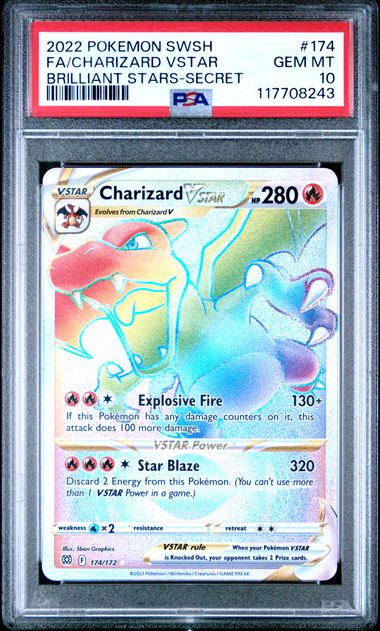 2022 Pokemon Brilliant Stars Charizard VSTAR Secret Rare Holo 174/172 PSA 10
