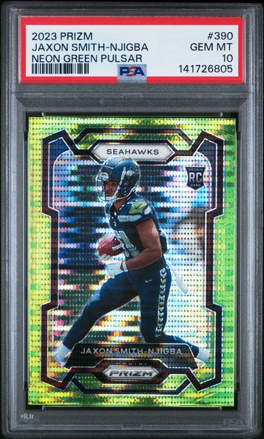 2023 Panini Prizm - Jaxon Smith-Njigba #390 Neon Green Pulsar Prizm (RC) PSA 10