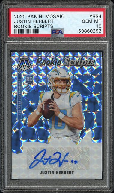 2020 Mosaic Justin Herbert Rookie Scripts RC Auto #RS4 Chargers PSA 10