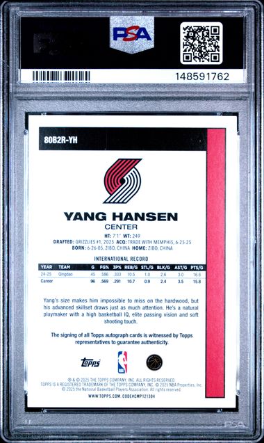 2025 TOPPS 1980-81 TOPPS BASKETBALL ROOKIE AUTOGRAPHS #80B2R-YH YANG HANSEN '80 TOPPS RK AUTO-ORG RNBW PSA 7