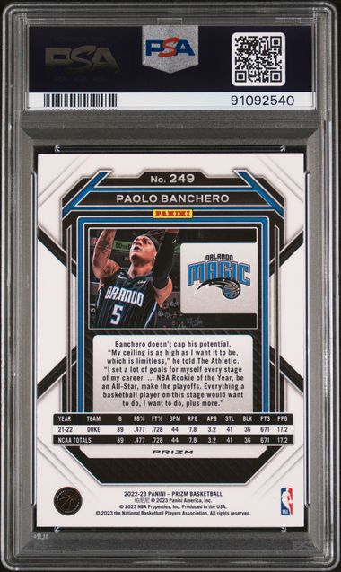 2022 PANINI PRIZM #249 PAOLO BANCHERO RED ICE PSA 10