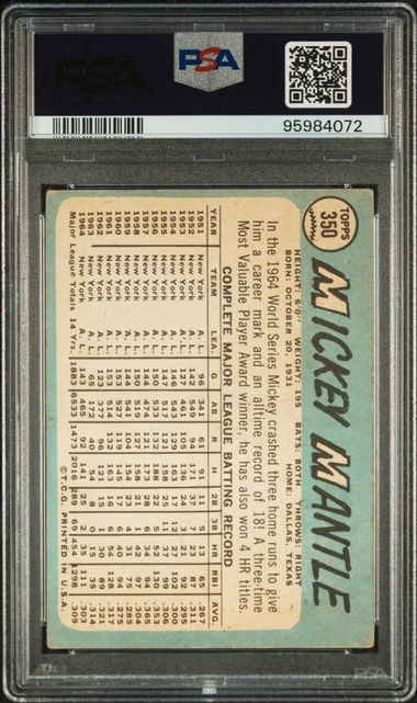Topps 1965 Mickey Mantle #350 PSA 2