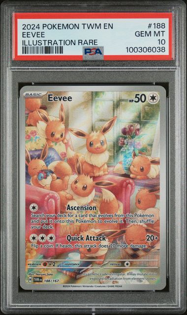 2024 POKEMON TWM EN-TWILIGHT MASQUERADE #188 EEVEE ILLUSTRATION RARE PSA 10