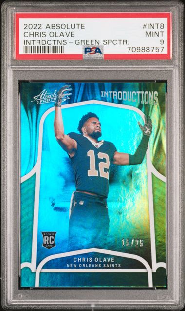 2022 PANINI ABSOLUTE INTRODUCTIONS #INT8 CHRIS OLAVE INTRDCTNS-GREEN SPCTR. PSA 9 — Sports Trading Cards