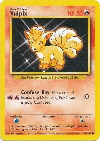 1999 POKEMON GAME #68 VULPIX BASE SET 1999-2000 PSA 7