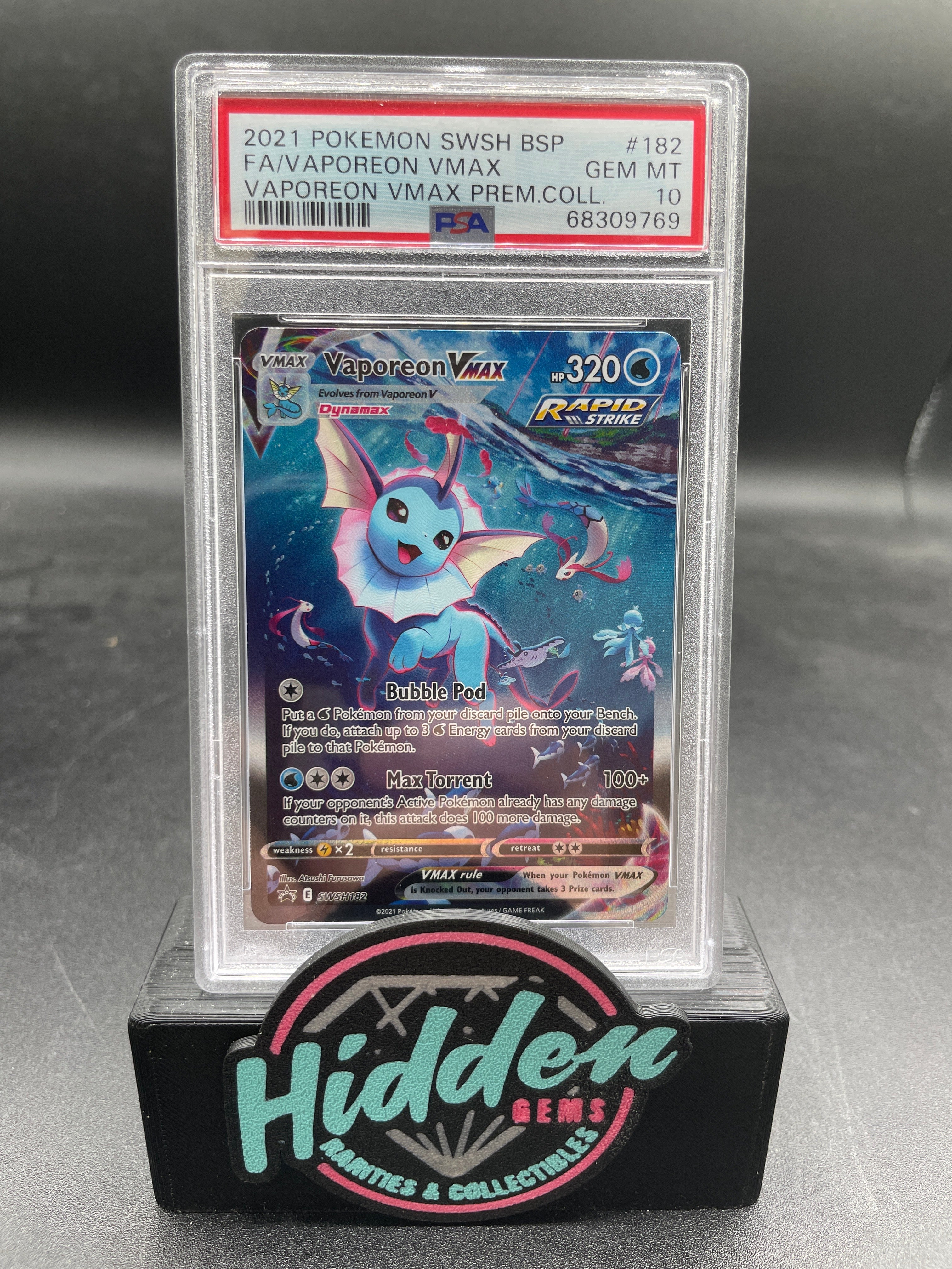 2021 POKEMON SWSH BLACK STAR PROMO #182 FA/VAPOREON VMAX VAPOREON VMAX PREM.COLL. - PSA 10 — Trading Cards