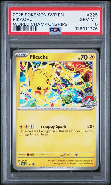 2025 Pokemon PIKACHU #225 SVP EN-SV BLACK STAR PROMO World Championships PSA 10