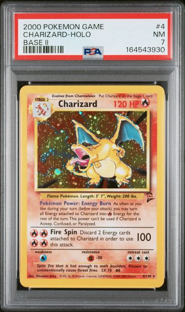 2000 POKEMON GAME BASE II #4 CHARIZARD-HOLO BASE II PSA 7