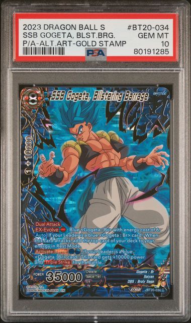 2023 DRAGON BALL SUPER CARD GAME SERIES 20 POWER ABSORBED #BT20-034 SSB GOGETA, BLST BRRG ALTERNATE ART-HOLO PSA 10