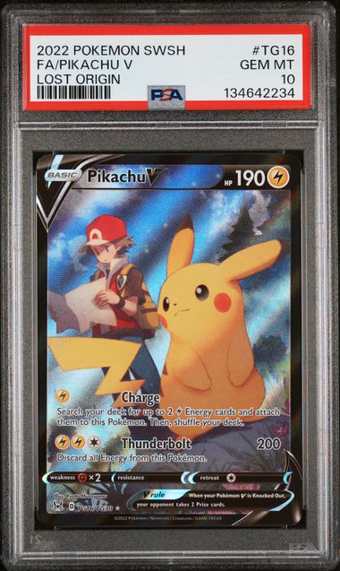 2022 Pokemon SWSH Lost Origin Full Art Pikachu V  #TG16/TG30 PSA 10