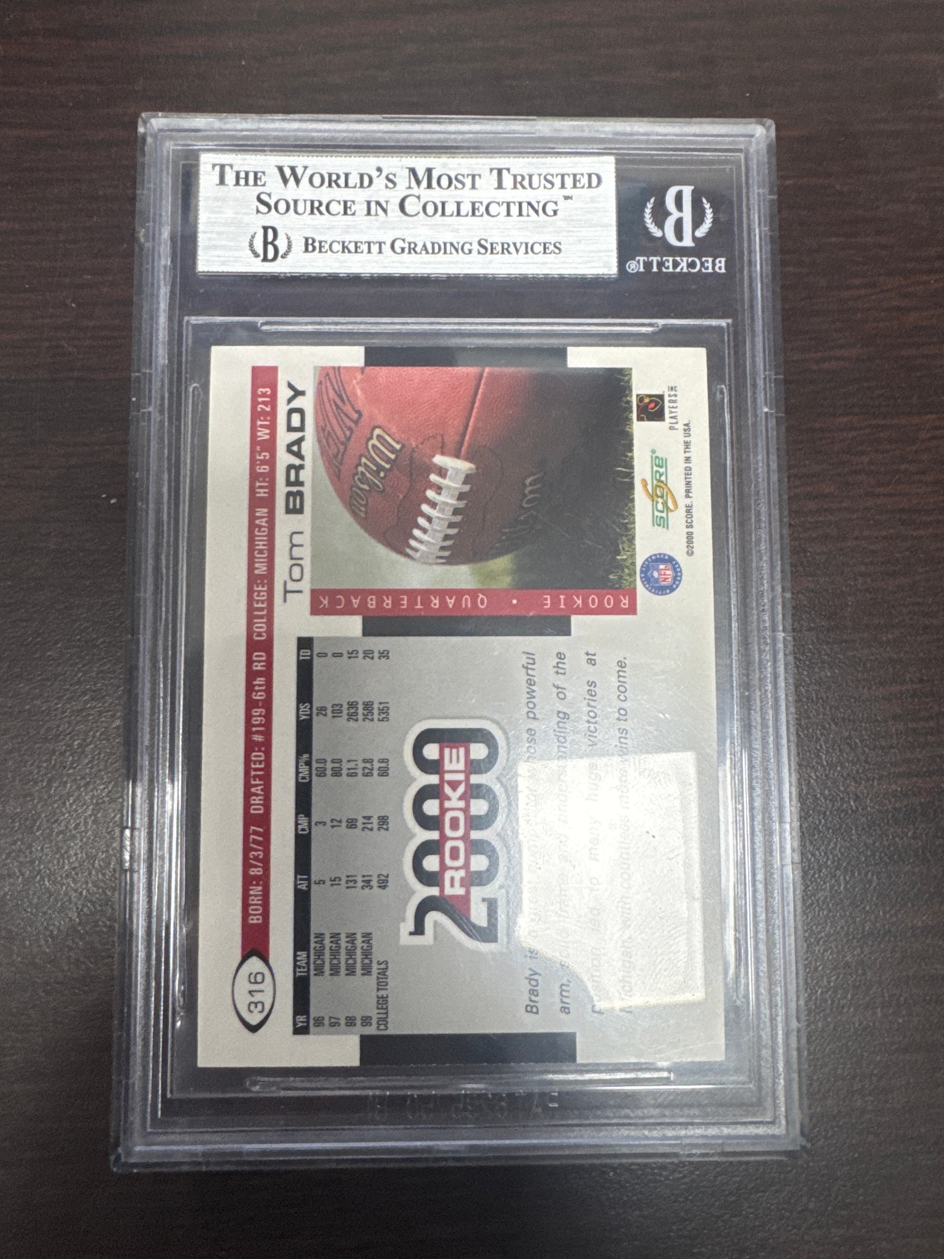 2000 SCORE TOM BRADY ROOKIE #316 BGS 8.5 NM-MT+