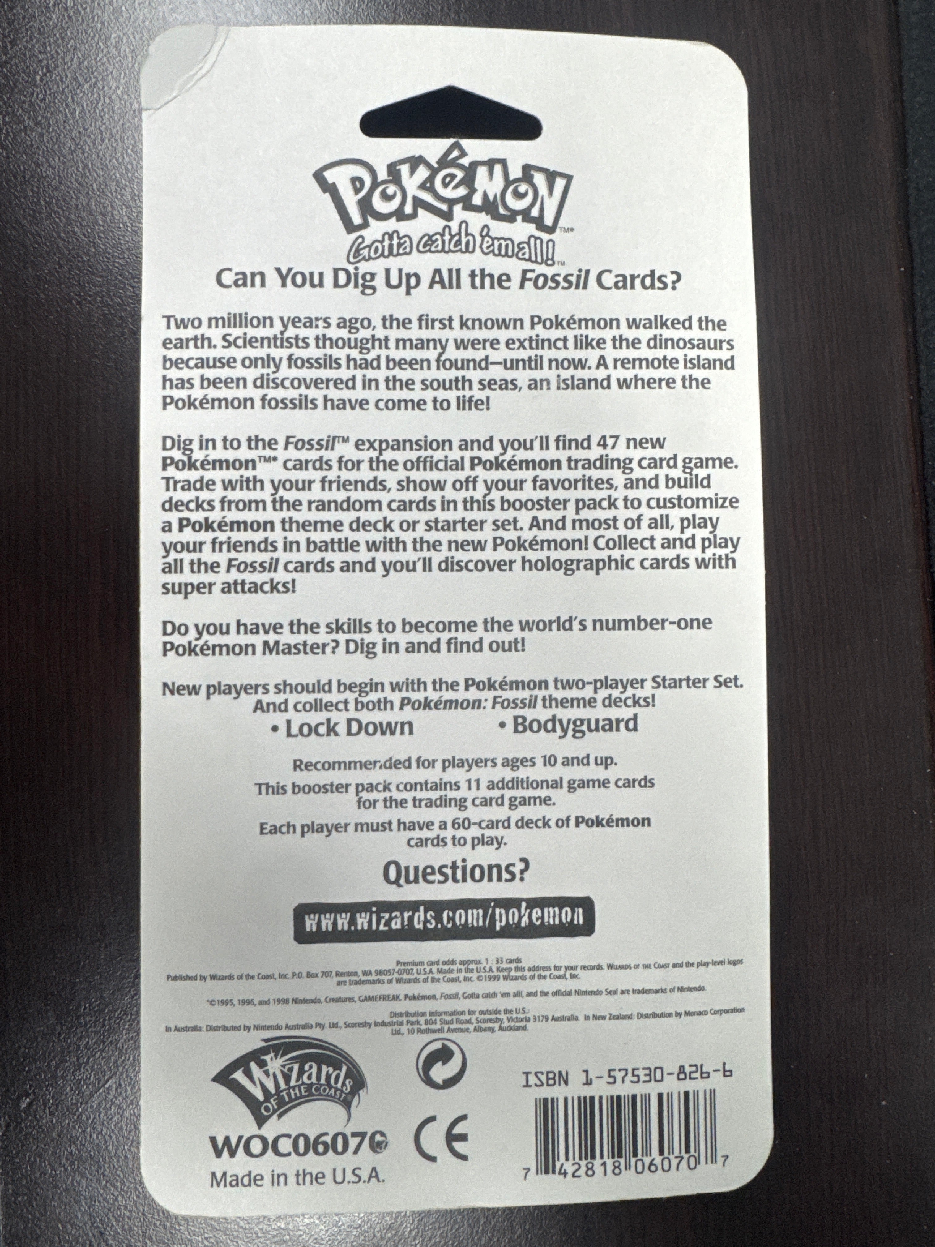 Pokemon Fossil Blister Booster Pack Factory Sealed Zapdos Art 1999 WOTC