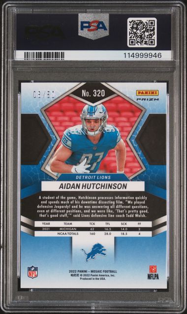 2022 Panini Mosaic #320 Aidan Hutchinson No Huddle Purple PSA 10