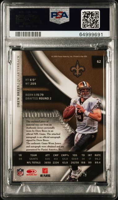 2009 National Treasures Century Material Sign Prime /5 Drew Brees PSA 9 Auto 10