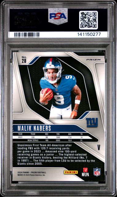 2024 Panini Prizm Rookie Variations Malik Nabers #28 Silver Prizm (RC) PSA 10