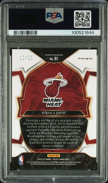 2022 Panini Select 91 Nikola Jovic Gold Flash 10/10 PSA 9