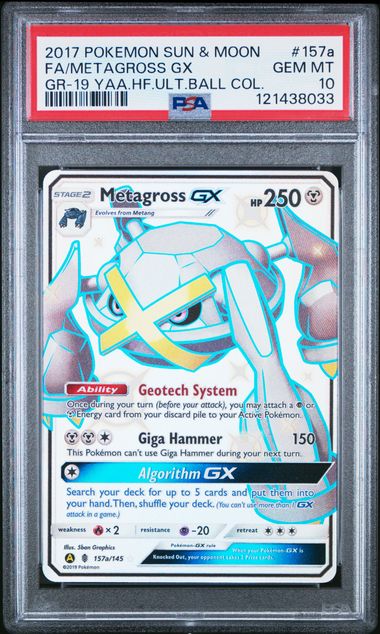2017 POKEMON SUN & MOON GUARDIANS RISING 157a FULL ART/METAGROSS GX 2019 YELLOW A ALTERNATE ART HIDDEN FATES ULTRA BALL COLLE
