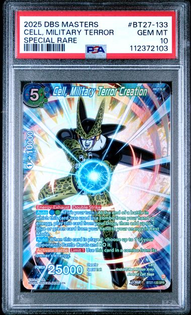 2025 DRAGON BALL SUPER CARD GAME MASTERS SERIES 27 HISTORY OF Z #BT27-133 CELL, MILITARY TERROR SPECIAL RARE PSA 10