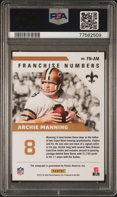 2022 Panini Illusions Franchise Numbers Fnam Archie Manning PSA 8 Auto Auth