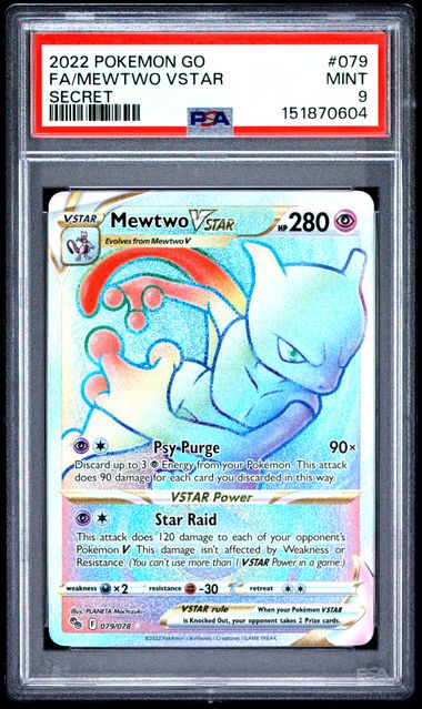 2022 Pokemon Go FA Mewtwo VSTAR Secret Rare #079 PSA 9