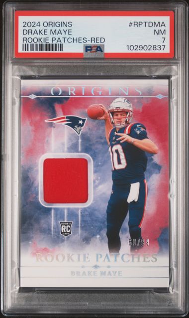 2024 Panini Origins Rookie Patches #Rptdma Drake Maye Red /99 PSA 7