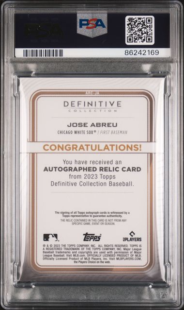 2023 Topps Definitive Collection Autograph Relic Collection Arcja Jose Abreu Purple PSA 9 Auto 10