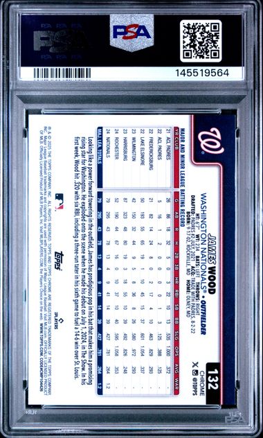 2025 Topps Chrome James Wood Purple Refractor /250 #132 PSA 10