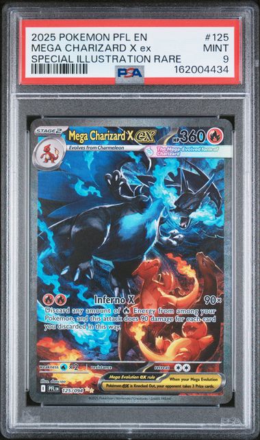 2025 POKEMON PFL EN-PHANTASMAL FLAMES #125 MEGA CHARIZARD X ex SPECIAL ILLUSTRATION RARE PSA 9