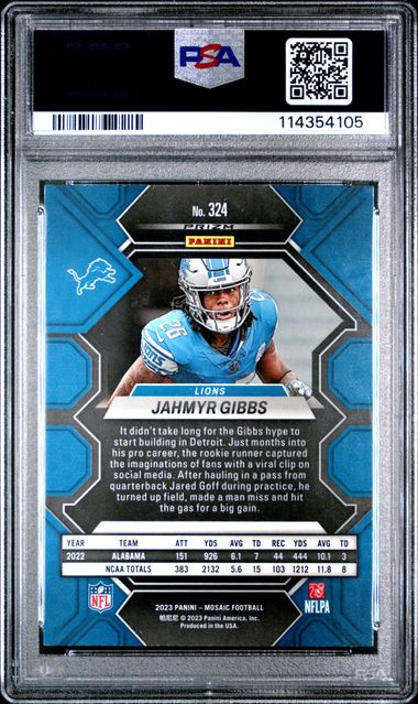 2023 Panini Mosaic #324 Jahmyr Gibbs Reactive Blue PSA 10