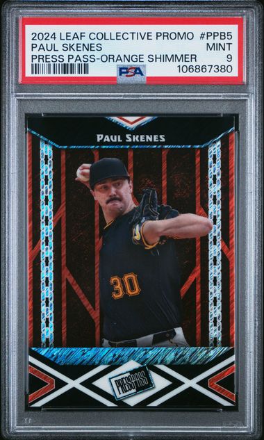 2024 LEAF COLLECTIVE PROMO PRESS PASS #5 PAUL SKENES PRESS PASS-ORANGE SHIMMER PSA 9 — Sports Trading Cards