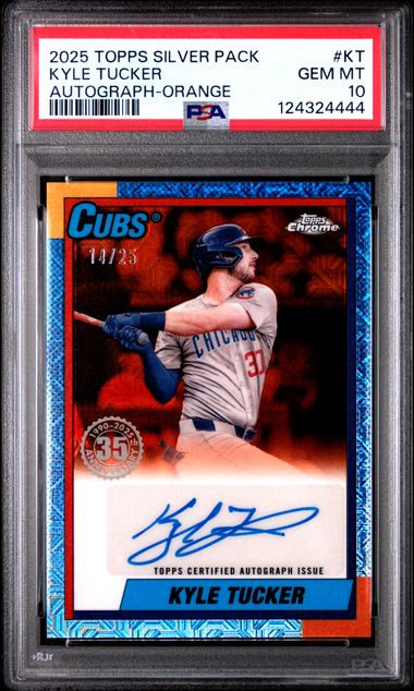 2025 Topps Silver Pack 1990 Chrome Promo Autograph #KT Kyle Tucker Autograph-Orange PSA 10