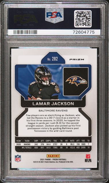 Panini 2021 Prizm Lamar Jackson #282 White Sparkle  PSA 10