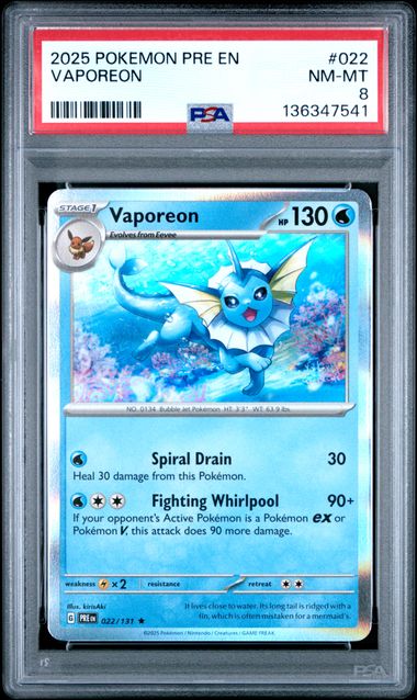 2025 POKEMON PRE EN-PRISMATIC EVOLUTIONS #022 VAPOREON PSA 8