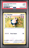 2023 POKEMON SWORD AND SHIELD CROWN ZENITH #109 SNORLAX CROWN ZENITH PSA 9