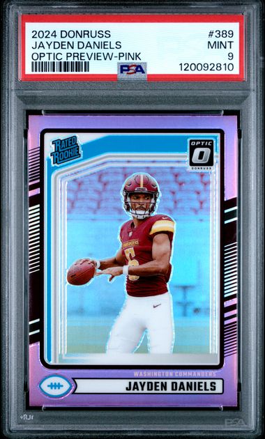 2024 PANINI DONRUSS #389 JAYDEN DANIELS OPTIC PREVIEW-PINK PSA 9 — Sports Trading Cards
