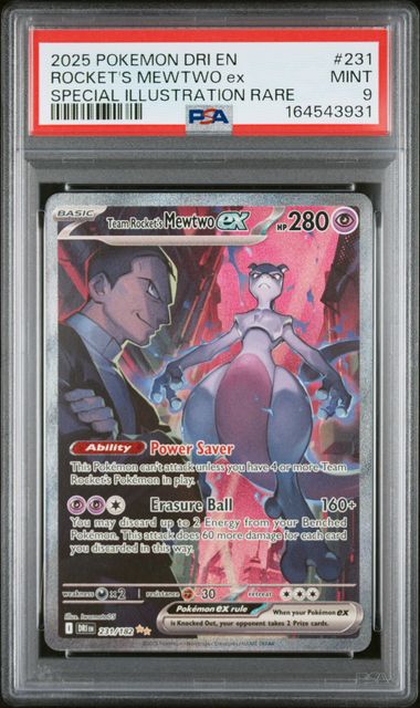 2025 POKEMON DRI EN-DESTINED RIVALS #231 ROCKET'S MEWTWO ex SPECIAL ILLUSTRATION RARE PSA 9
