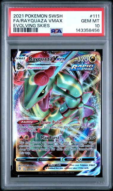 2021 POKEMON SWORD & SHIELD EVOLVING SKIES #111 FA/RAYQUAZA VMAX EVOLVING SKIES PSA 10