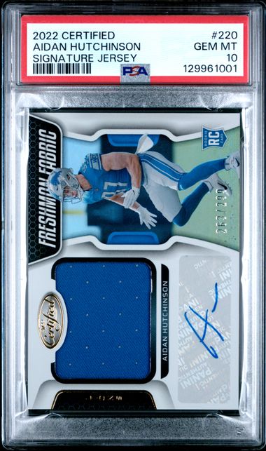 2022 PANINI CERTIFIED #220 AIDAN HUTCHINSON SIGNATURE JERSEY PSA 10 — Sports Trading Cards