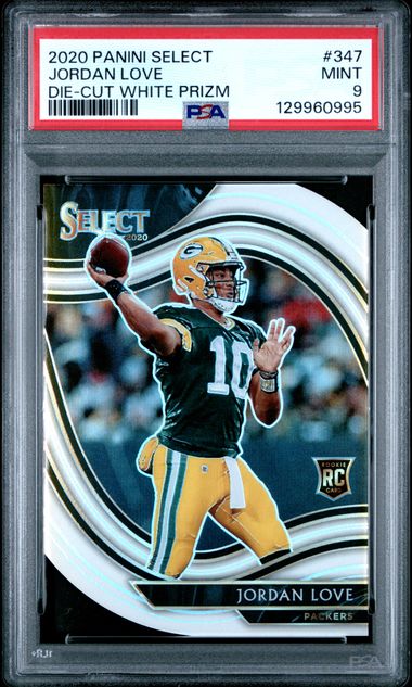 2020 PANINI SELECT #347 JORDAN LOVE DIE-CUT WHITE PRIZM PSA 9 — Sports Trading Cards