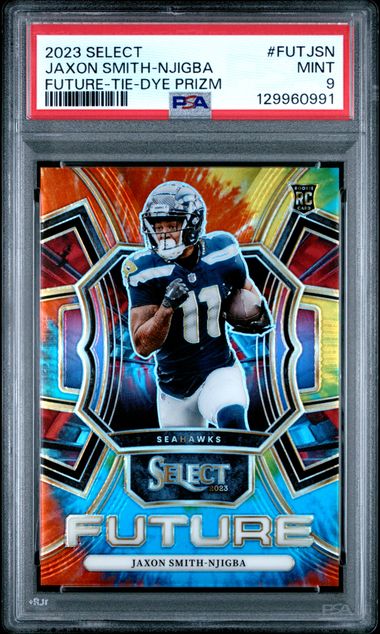 2023 PANINI SELECT SELECT FUTURE #FUTJSN JAXON SMITH-NJIGBA FUTURE-TIE-DYE PRIZM PSA 9 — Sports Trading Cards