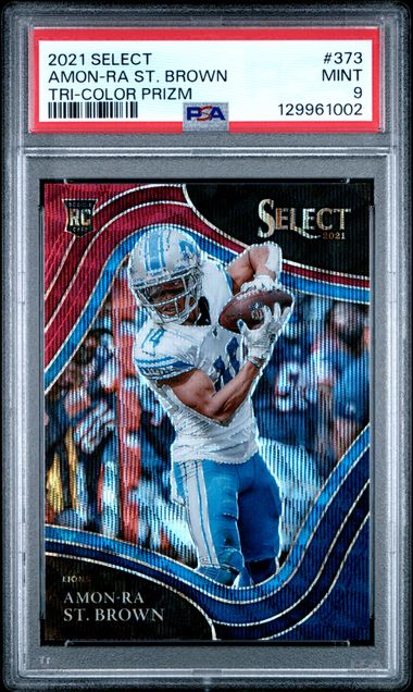 2021 PANINI SELECT #373 AMON-RA ST. BROWN TRI-COLOR PRIZM PSA 9 — Sports Trading Cards
