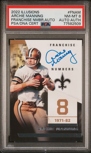 2022 Panini Illusions Franchise Numbers Fnam Archie Manning PSA 8 Auto Auth