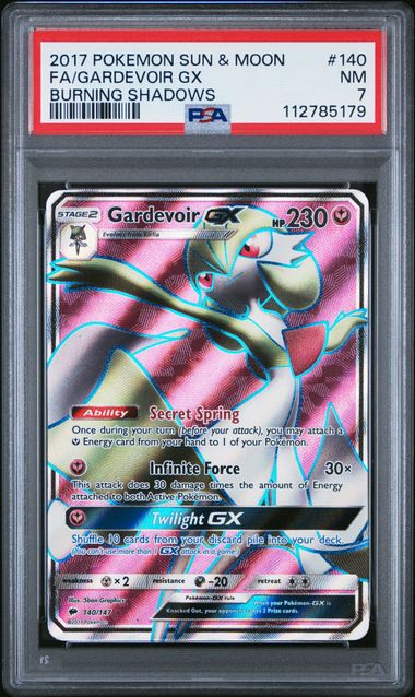 2017 POKEMON SUN & MOON BURNING SHADOWS #140 FA/GARDEVOIR GX BURNING SHADOWS PSA 7