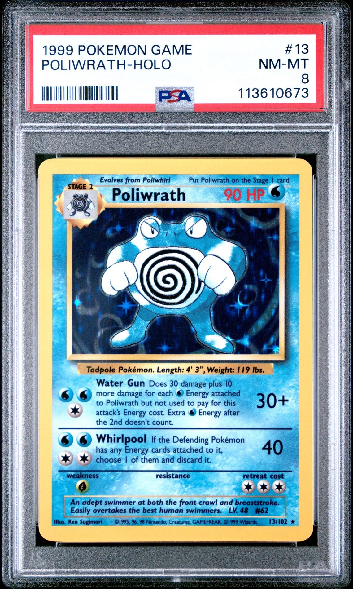 1999 POKEMON GAME 13 POLIWRATH-HOLO PSA 8