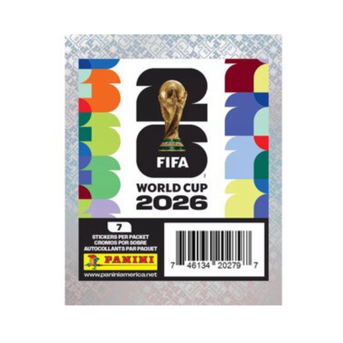 Panini FIFA World Cup 2026 official sticker packet with seven stickers